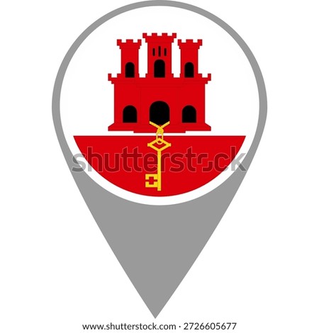 Gibraltar flag location pin, Gibraltar flag on location pin, Gibraltar map pointer in high quality