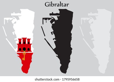 Gibraltar Flagge und Karte formen schwarz-graue Farbe. EPS.file.