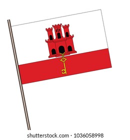 Gibraltar Flag with Metal Pole. Vector illustration.