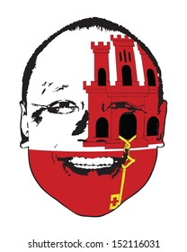 A Gibraltar flag on a face, isolated against white. 