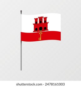 Gibraltar flag on flagpole. Vector illustration.