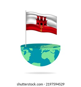 Poste de la bandera de Gibraltar en el globo. Bandera ondeando alrededor del mundo. Fácil edición y vector en grupos. Ilustración vectorial de bandera nacional sobre fondo blanco.