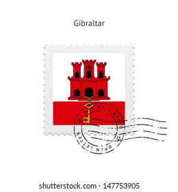 Gibraltar Flag Postage Stamp on white background. Vector illustration.