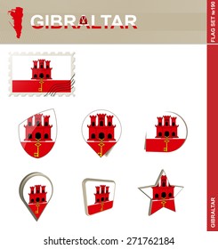 Gibraltar Flag Set, Flag Set #190. Vector.