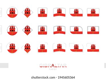 Gibraltar flag set, simple flags of Gibraltar with three different effects. Vector illustration.
