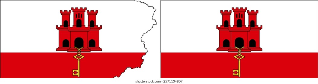 Gibraltar Flags vector. Standard flag and with torn edges