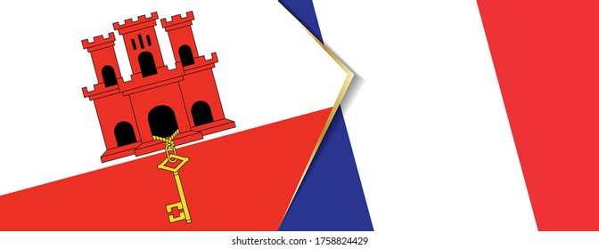 Gibraltar and France flags, two vector flags symbol of relationship or confrontation.