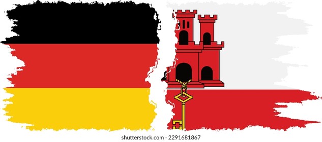 Gibraltar and Germany grunge flags connection, vector
