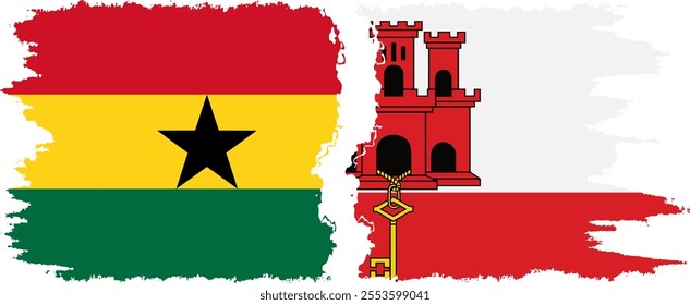 Gibraltar and Ghana grunge flags connection, vector