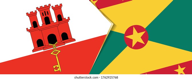 Gibraltar and Grenada flags, two vector flags symbol of relationship or confrontation.