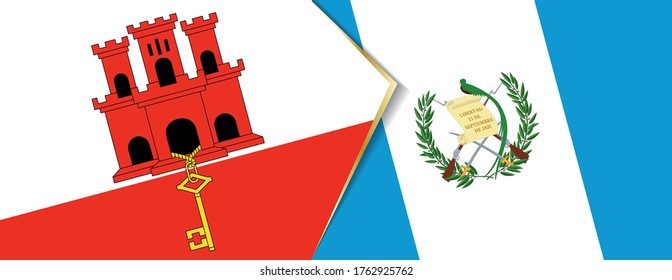 Gibraltar and Guatemala flags, two vector flags symbol of relationship or confrontation.