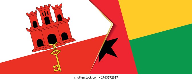 Gibraltar and Guinea-Bissau flags, two vector flags symbol of relationship or confrontation.