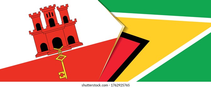 Gibraltar and Guyana flags, two vector flags symbol of relationship or confrontation.