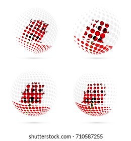 Gibraltar halftone flag set patriotic vector design. 3D halftone sphere in Gibraltar national flag colors isolated on white background.