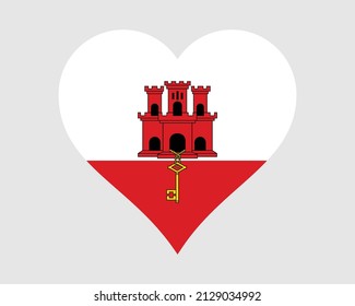 Gibraltar Heart Flag. Gibraltarian Love Shape Flag. British Overseas Territory Banner Icon Sign Symbol Clipart. EPS Vector Illustration.