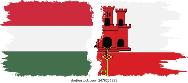 Gibraltar and Hungary grunge flags connection, vector
