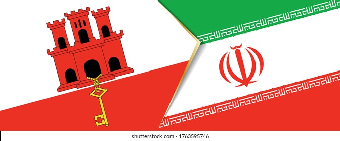 Gibraltar and Iran flags, two vector flags symbol of relationship or confrontation.