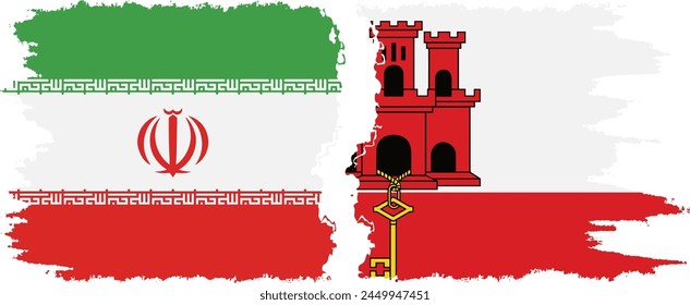 Gibraltar and Iran grunge flags connection, vector