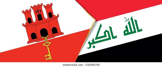 Gibraltar and Iraq flags, two vector flags symbol of relationship or confrontation.