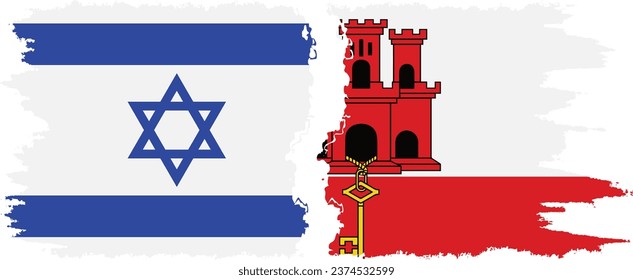 Gibraltar and Israel grunge flags connection, vector