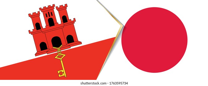 Gibraltar and Japan flags, two vector flags symbol of relationship or confrontation.