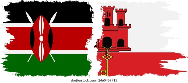 Gibraltar and Kenya grunge flags connection, vector