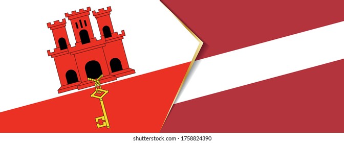 Banderas de Gibraltar y Letonia, dos banderas vectoriales símbolo de relación o enfrentamiento.