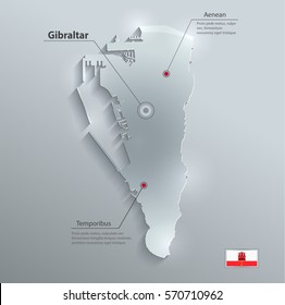 Gibraltar map flag glass card paper 3D vector