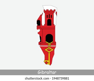 Gibraltar Map Flag. Map of Gibraltar with flag isolated on white background. British Overseas Territory. United Kingdom, UK. Vector illustration.