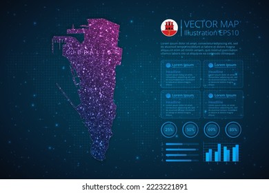 Gibraltar map infographics template for diagram, graph, presentation and chart with abstract geometric mesh polygonal light concept on blue background. Vector Illustration EPS10.
