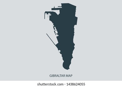 Gibraltar map on gray background vector, Gibraltar Map Outline Shape Gray on White Vector Illustration, Map with name. High detailed Gray illustration map Gibraltar.