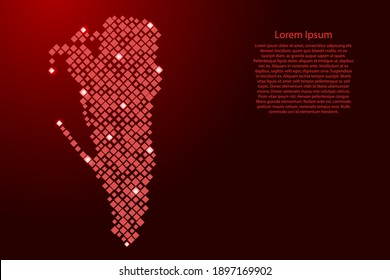 Gibraltar map from red pattern rhombuses of different sizes and glowing space stars grid. Vector illustration.