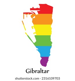 Gibraltar map shape fill rainbow color isolated on white background. Design concept country accept pride LGBT.