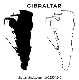 Gibraltar Map Vector - Blank Map of Gibraltar Black Silhouette and Outline Vector isolated on white