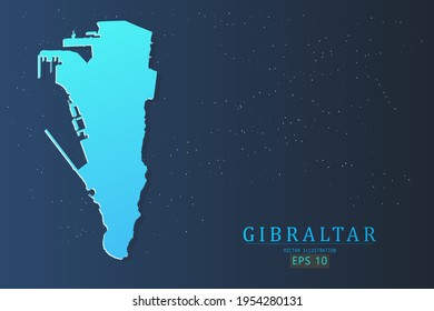Gibraltar Map - Weltkarte Internationale Vektorvorlage mit 3D, Farbverlauf-Blau und Sternen einzeln auf galaxischem Hintergrund - Vektorgrafik eps10