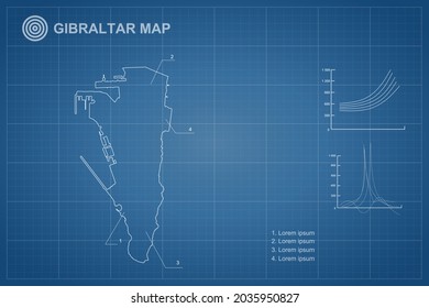 Gibraltar Map - World Map International vector template with outline style and white color isolated on blueprint background - Vector illustration eps 10