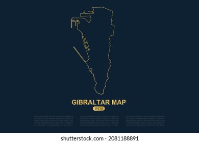 Gibraltar Map - World Map International vector template with thin gold outline graphic sketch style isolated on dark background for card design, poster, banner - Vector illustration eps 10