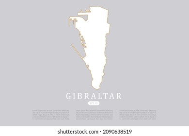 Mapa de Gibraltar - Mapa mundial Modelo vectorial internacional con color blanco y diseño gráfico de contorno de oro fino aislado en fondo gris para el diseño - Ilustración vectorial eps 10