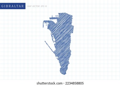 Gibraltar Map - World Map International vector template with blue outline graphic and pen drawing sketch style isolated on white grid background for design, website - Vector illustration eps 10