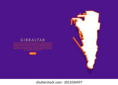 Gibraltar map - World map vector template with isometric style including shadow, white and orange color on purple background - Vector illustration eps 10