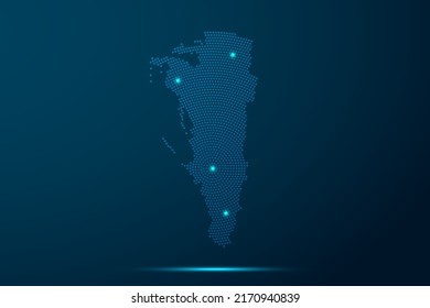 Gibraltar Map - World Map vector template with dots, grid, grunge, halftone style and light, network line, design sphere on blue technology background -  Vector illustration eps 10