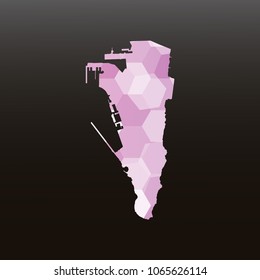 Gibraltar map-Purple map made of hexagon on black and gray background, gradient color. Vector illustration eps 10.