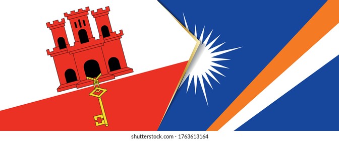 Gibraltar and Marshall Islands flags, two vector flags symbol of relationship or confrontation.