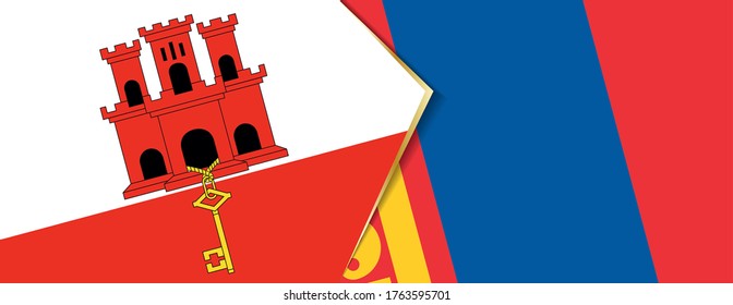Gibraltar and Mongolia flags, two vector flags symbol of relationship or confrontation.
