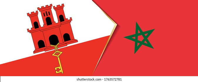 Gibraltar and Morocco flags, two vector flags symbol of relationship or confrontation.