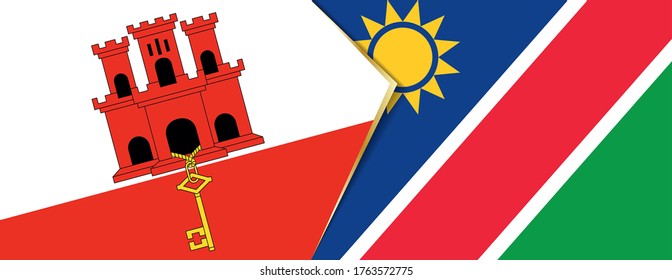Gibraltar and Namibia flags, two vector flags symbol of relationship or confrontation.