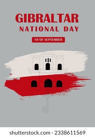 Gibraltar National Day 10 of September background with a Brush flag colorful vector poster design.