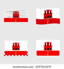 Gibraltar national flag in four different styles.