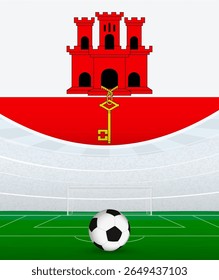 Gibraltar National Football Theme, Stadium and Soccer Ball. Soccer Match Concept in Gibraltar. Ideal for use in sports event promotions, football themed designs, and tournament advertisements.