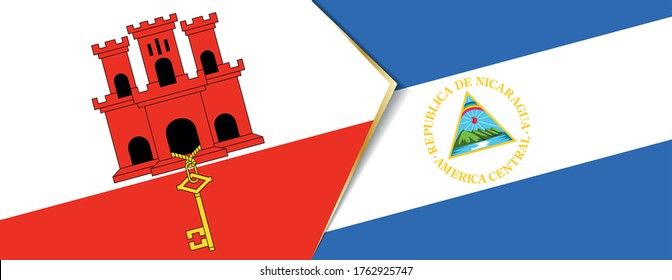 Gibraltar and Nicaragua flags, two vector flags symbol of relationship or confrontation.